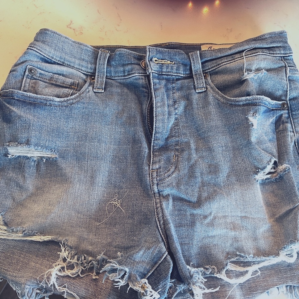 Cosmic Blue Love Distressed Denim Shorts - Size 27